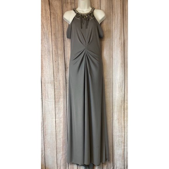 BCBGMAXAZRIA Dresses & Skirts - BCBGMAXAZRIA Gray Embellished Neck Cocktail Dress